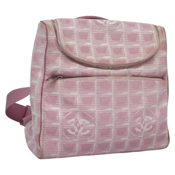 CHANEL New Travel Line Backpack Canvas Pink CC Auth BD376 - Picture 1 of 16